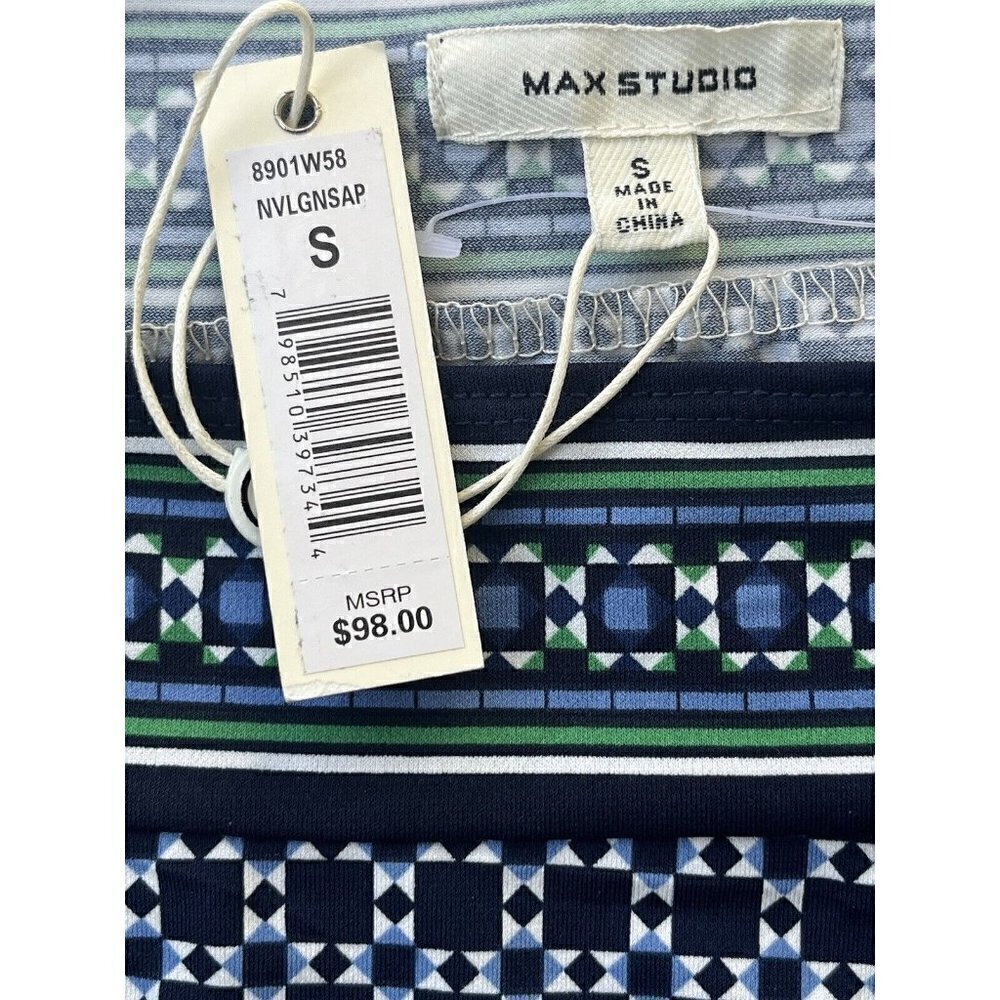 Max Studio Blue Navy Printed Women's Size Small S Sheath Dress $98 - Picture 13 of 16